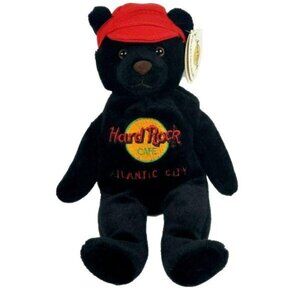 Hard Rock Cafe Atlantic City Teddy Bear 9 inch Plush Charlie Beara Black Red Hat
